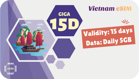 Vietnam eSIM 15 Days - Daily 5GB - Free Vinaphone network calls