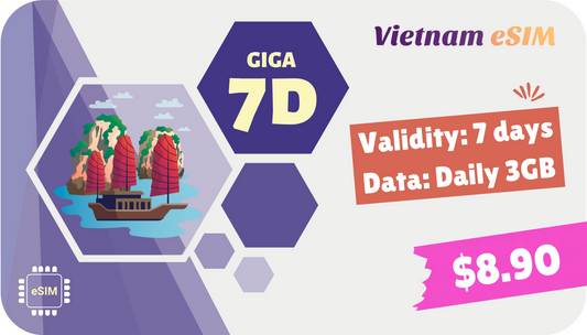 Vietnam eSIM 7 Days - Daily 2GB - Free on-net calls