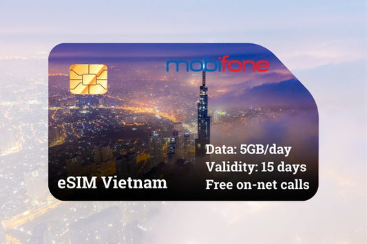 Vietnam eSIM Mobifone - 5GB/day for 15 days - Free on-net calls & SMS