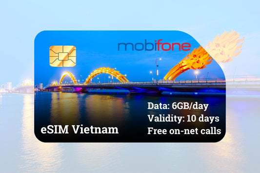 Vietnam eSIM Mobifone - 6GB/day for 10 days - Free on-net calls & SMS
