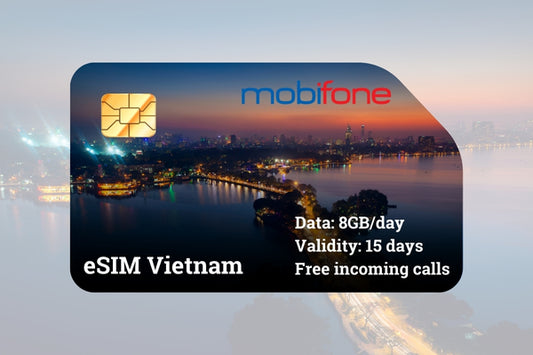 Vietnam eSIM Mobifone - 8GB/day for 15 days - Free incoming calls